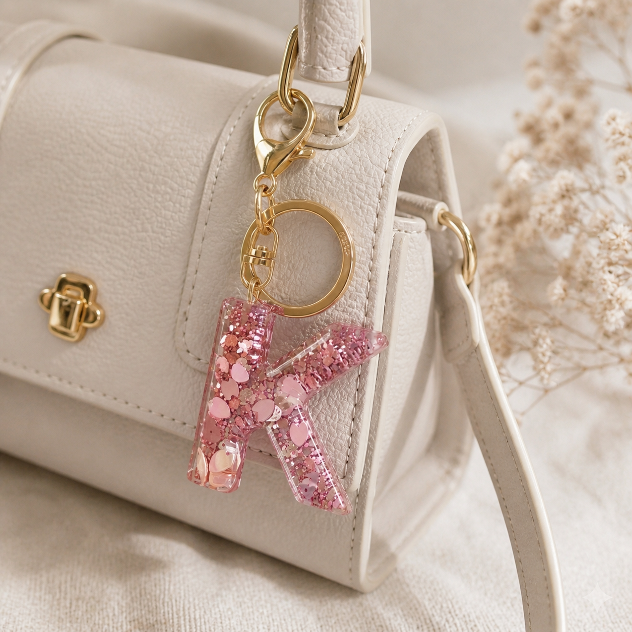 Custom Alphabet Pink Bag Charm