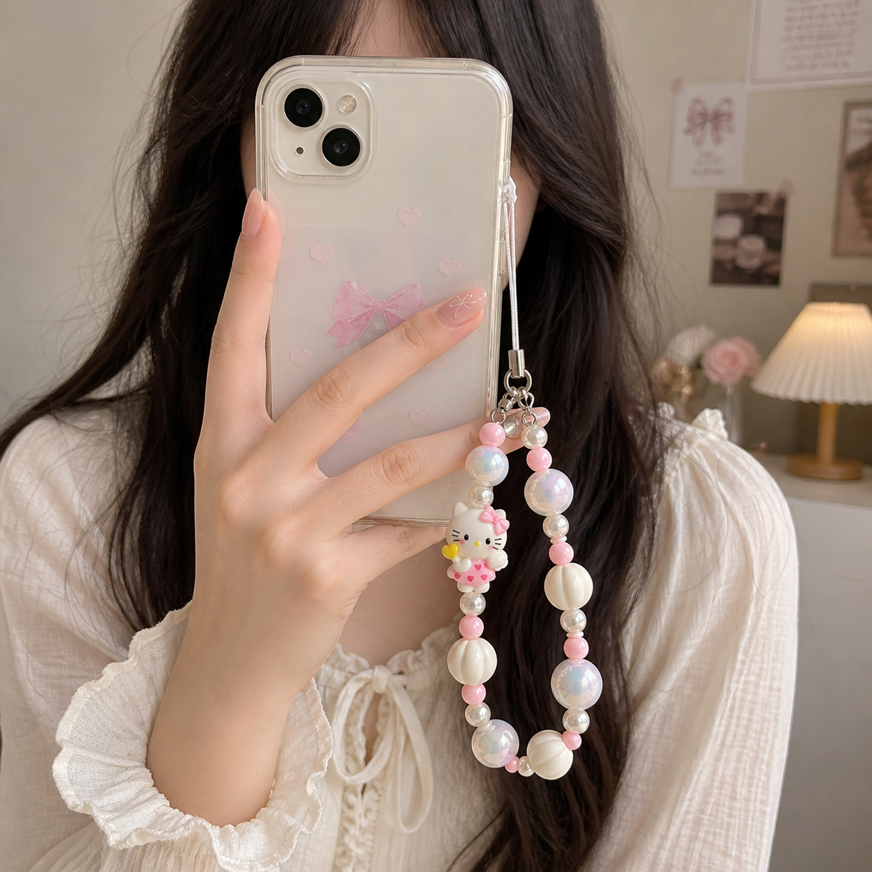 Kitty Beaded Pink Phone Charm