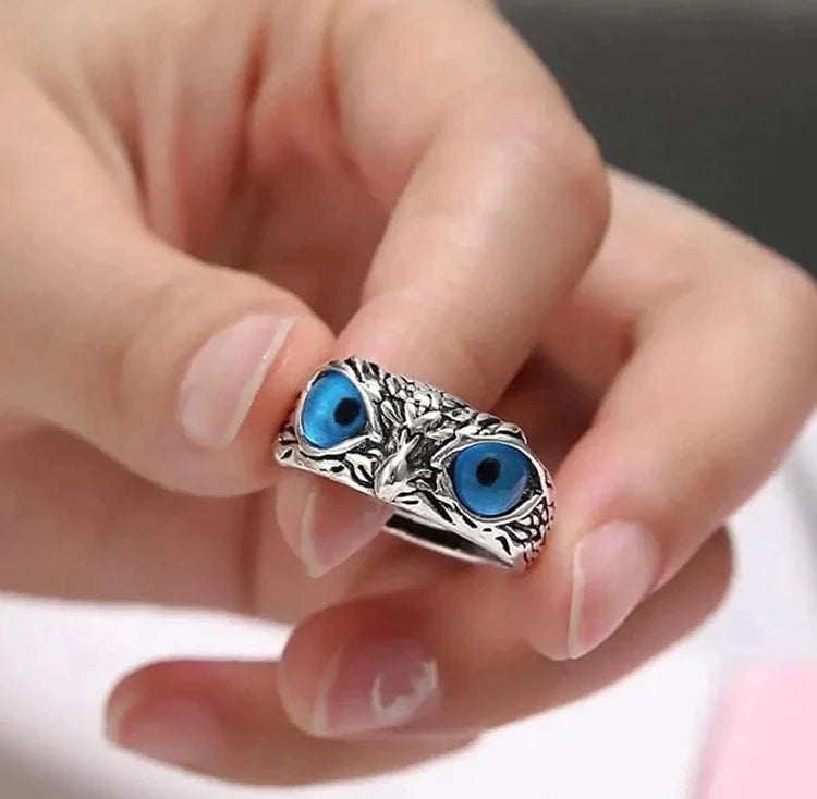 Diamanté Silver-Plated Lucky 3D Owl Ring (Adjustable)