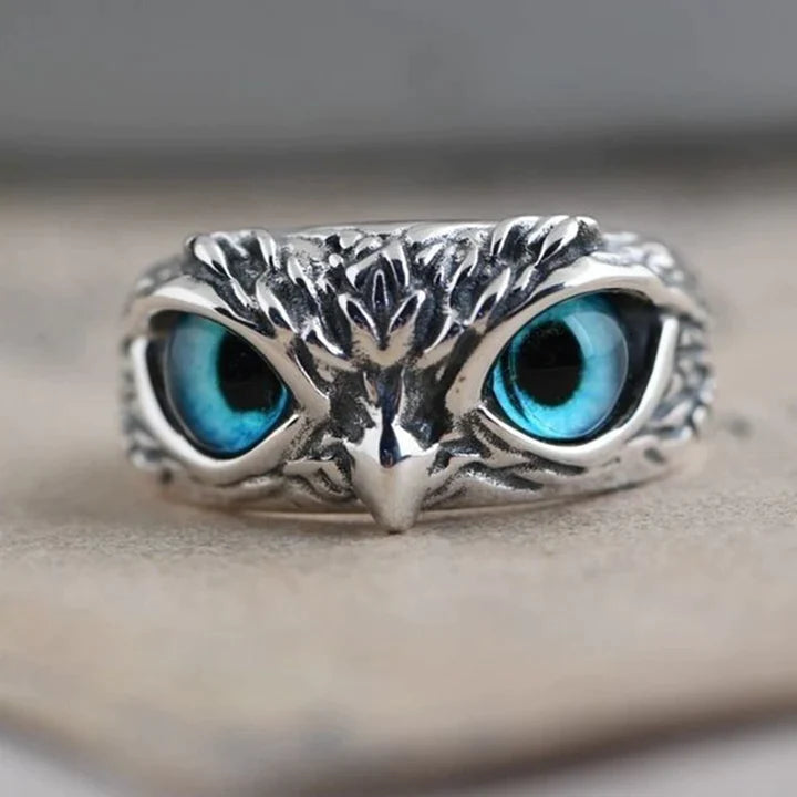 Cueen Silver-Plated Lucky 3D Owl Ring (Adjustable)